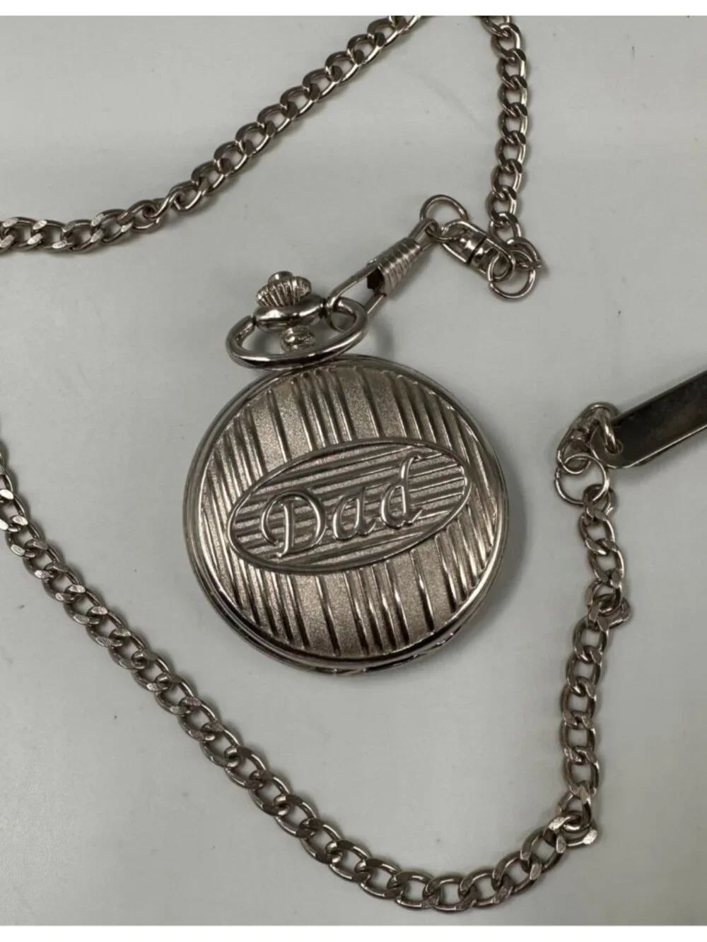 Dad Pocket Watch Mens Silver Tone Chain Included Date Window 47MM New Battery